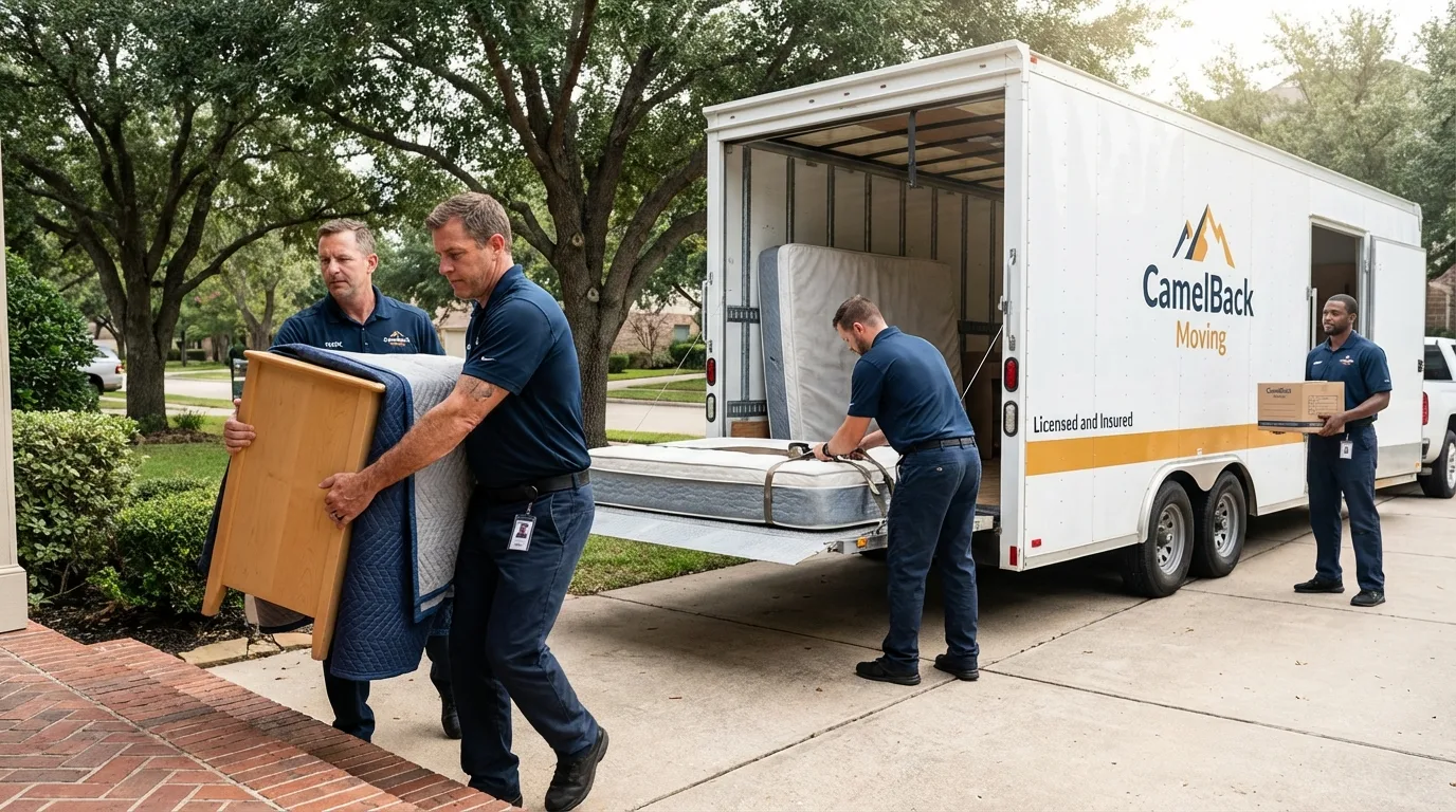 Crew loading residential truck for cross-state move from Pendleton, SC