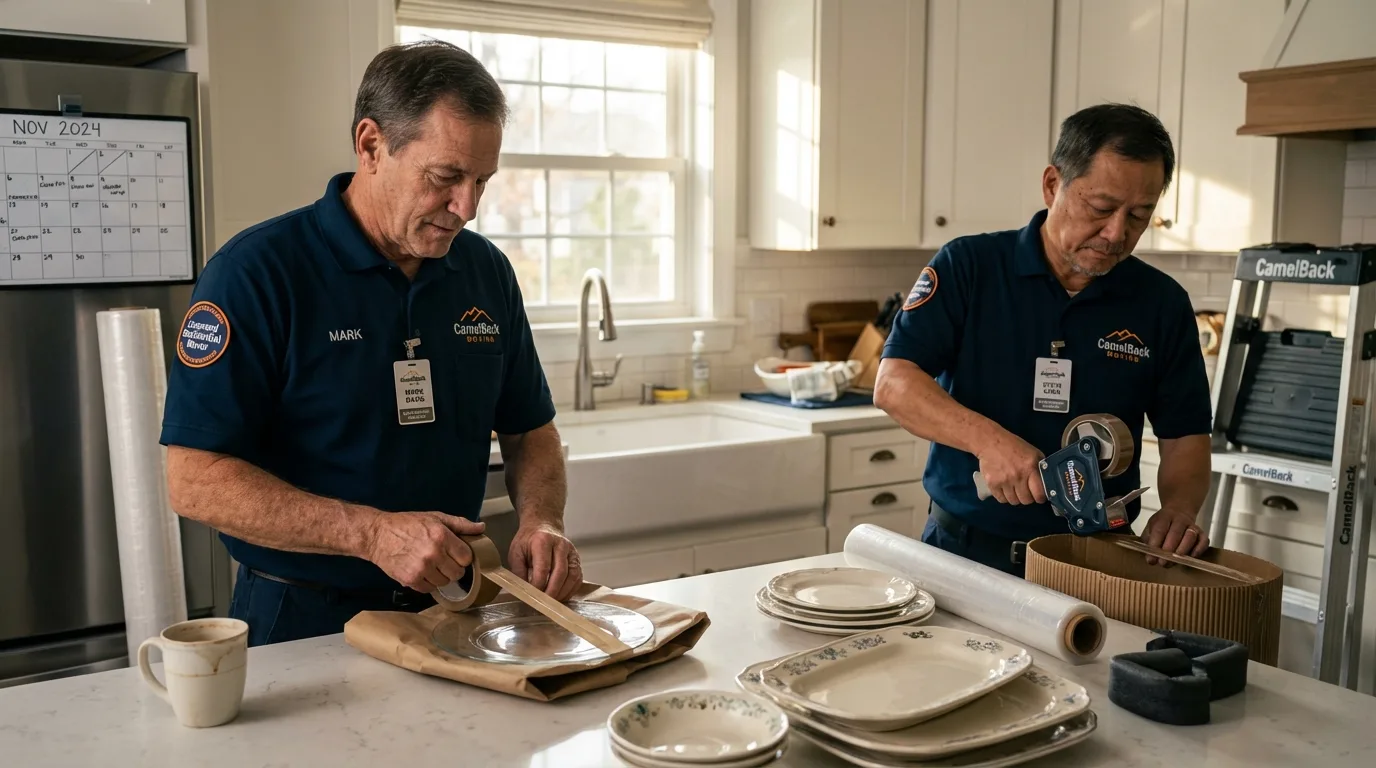 Professional crew packing kitchen dishware in Pendleton, SC